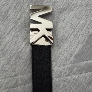Michael Kors Black Leather Belt with Silver Buckle